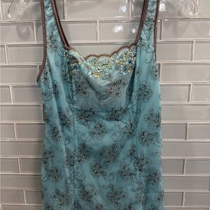 Arianne Womens Blue Floral Embroidered Mesh Camisole Tank Top Size S
